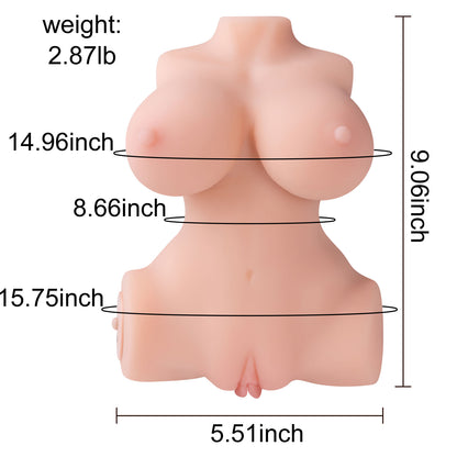 Vibrating Sex Doll Torso with 3 Speeds 7 Frequencies - Realistic Mens Sex Toys Masturbator with Big Breasts, Dual Holes Adult Toys for Men SQ-MA20069